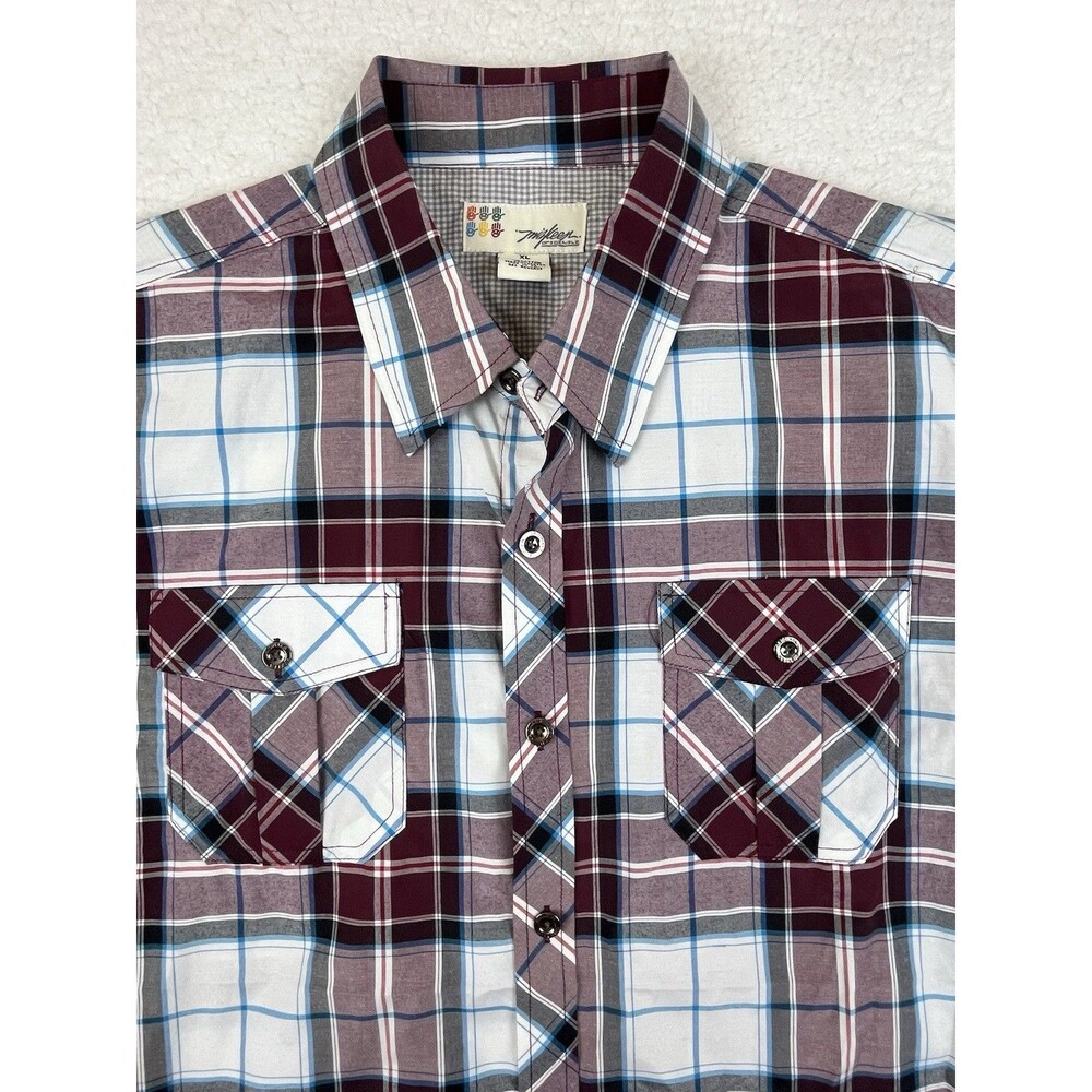 Miskeen Shirt Mens XL Plaid Button-Up Short Sleeve Hip Hop Casual Streetwear